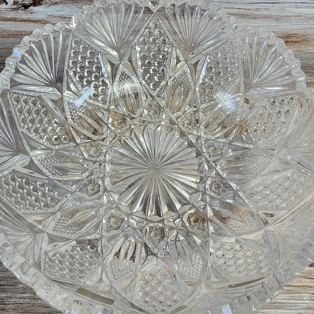 Mikasa Candlelight Serving Bowl RC143/001 Lead Crystal Japan Fan Diamond Cut 8in